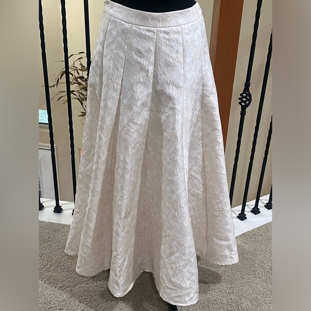 Elegant Cream BROCADE FEMI 9, A LINE MAXI SKIRT, WOMEN SIZE L